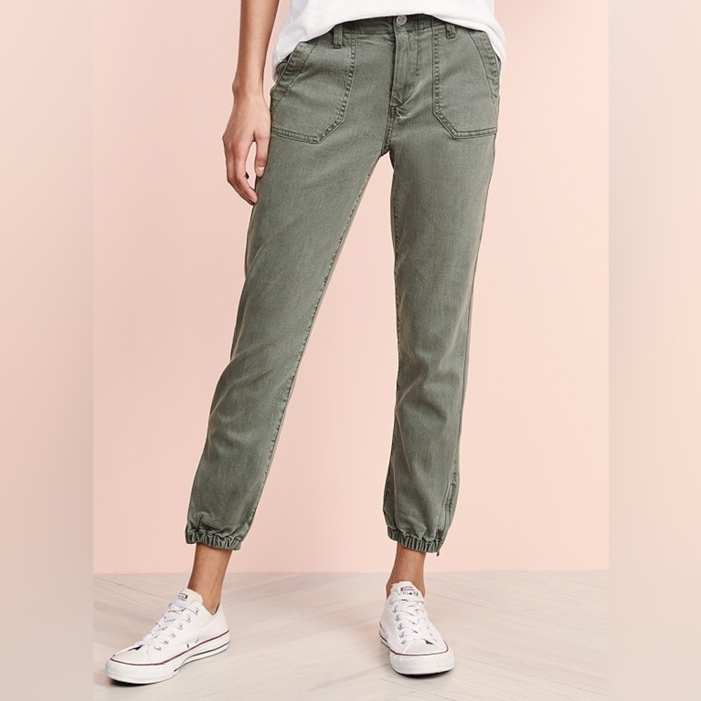 Paige Mayslie Khaki Green Twill Soft Jogger Mid Rise Jeans Sz 29 EUC